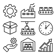 Industrial Process Icons Depicting Manufacturing Logistics and Business Growth.