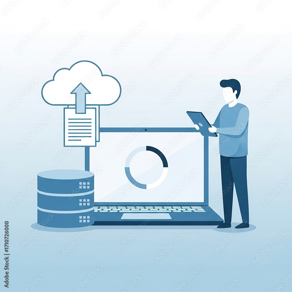 Poster person interacting with cloud data storage system