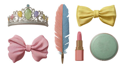 Colorful Princess Accessories on Transparent Background for Clipart