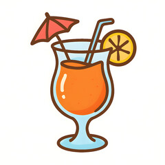 Tropical cocktail drink with umbrella and lemon slice illustration