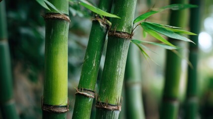 Obraz premium Closeup vibrant green bamboo stalks