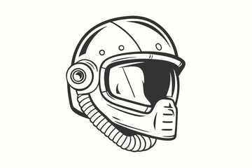 Vintage monochrome design displays a pilot helmet with a breathing tube system