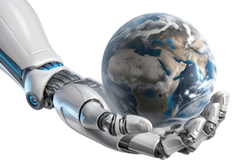 white cyborg robotic hand 3d rendering isolated on white background, png, ai generated