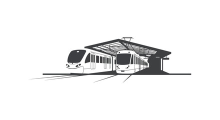 Fototapeta premium Modern tram approaching and stopping at a simple station platform design