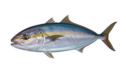 Fototapeta premium Realistic Vector Illustration of Yellowtail Amberjack Fish with Distinct Golden Stripe Isolated on White Background 
