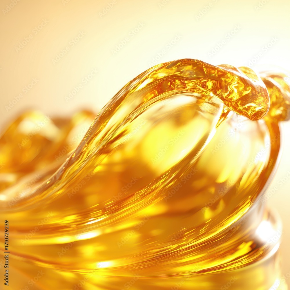 Poster golden liquid splash in motion close up studio shot with smooth curves and warm light for product ba