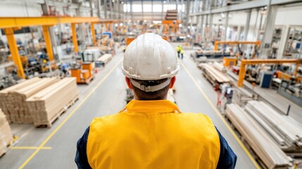 The Factory Floor: A worker surveys the sprawling factory floor, bathed in the industrial glow, the image of productivity, and the future is taking shape.