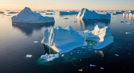 Majestic Icebergs Floating in Cold Arctic Ocean Water Under a Clear Sky