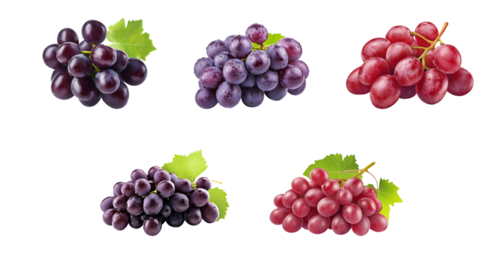 set of red grapes isolated.