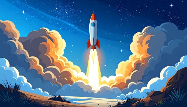 Rocket Launch at Night - Powered by Adobe