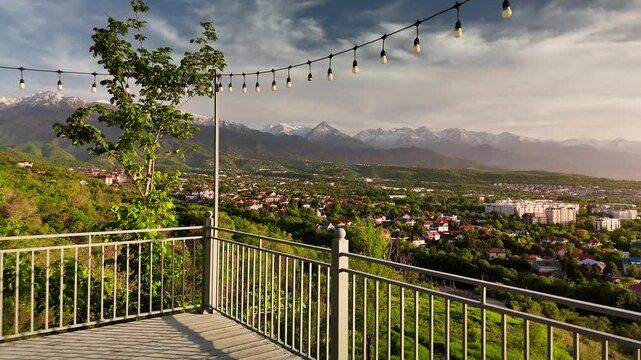 Aerial view panorama of houses and mountains in Almaty