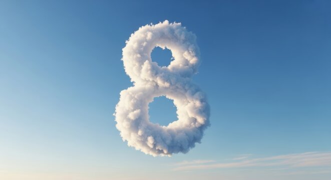 Fluffy Cloud Number Eight Floating in the Blue Sky