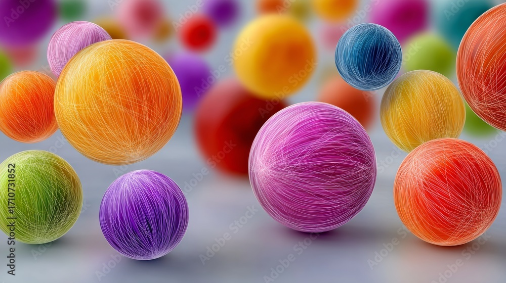 Poster a bunch of colorful balls are floating in the air. the balls are of different colors and sizes, crea