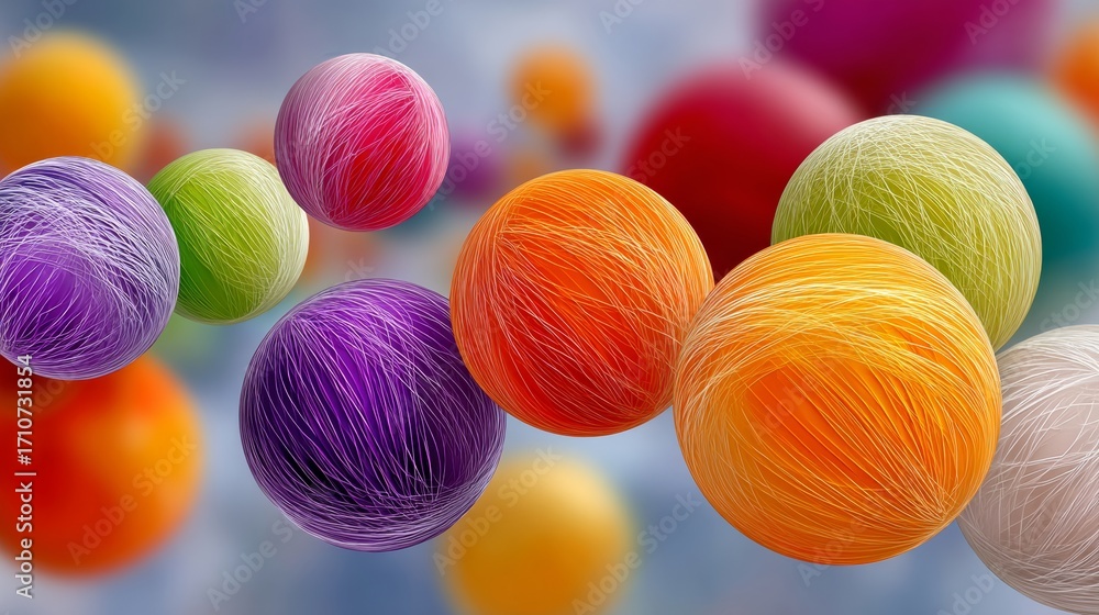 Poster a bunch of colorful balls are floating in the air. the balls are of different colors and sizes, crea