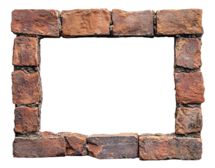 Rectangular frame made of old vintage bricks, isolated on transparent cutout background