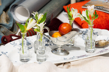 Elegant Table Setting with Beautiful Flowers and Fruit Arrangement for Any Occasion