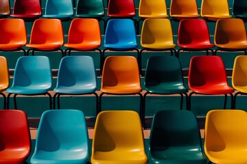 Fototapeta premium Colorful stadium seats in rows vibrant abstract pattern