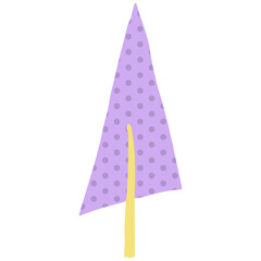 Digital art of a stylized lavender polka-dotted triangular tree with a yellow trunk, centered against a plain white background, creating a whimsical, cheerful mood.
