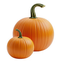 Two ripe orange pumpkins of different sizes isolated on transparent background