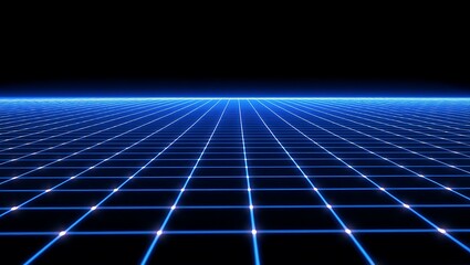 Futuristic blue grid horizon digital landscape perspective motion abstract background