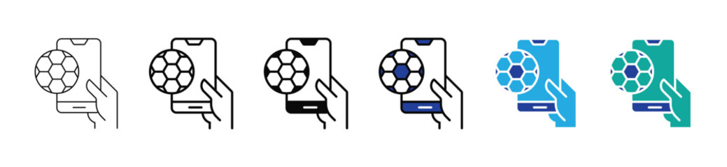 Obraz premium Mobile soccer. Football field on the smartphone screen and ball. Online ticket sales concept. vector illustrator eps 10