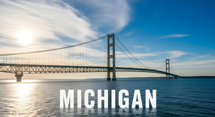 Obraz premium Michigan's Majestic Mackinac Bridge Under a Sunny Sky A Scenic View