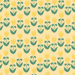 Seamless decorative elegant pattern with yellow tulips. Print for textile, wallpaper, covers, surface. For fashion fabric. Retro stylization.
