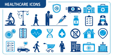 Collection of healthcare solid icon vectors illustration 
