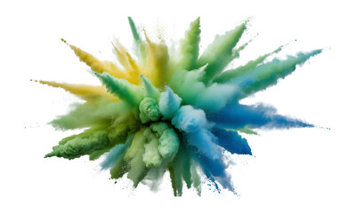 Explosive Burst of Green, Blue, and Yellow Powder in Motion