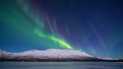 Majestic Northern Lights Dance over Snowy Mountains in Arctic Norway Landscape
