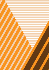 Abstract minimal mountain. Geometric triangle background. Poster design with diagonal line pattern brown color