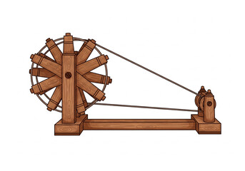 Indian heritage Charkha spinning wheel color vector illustration on white