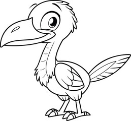 Cartoon bird with large beak and wings feathers