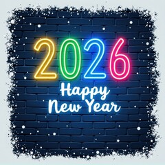 Obraz premium Neon Celebration: Happy New Year 2026