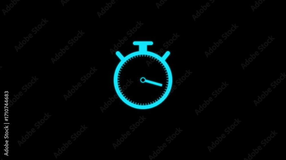 Poster analog of simple clean timer. cyan clock symbol animation on black background 4k video