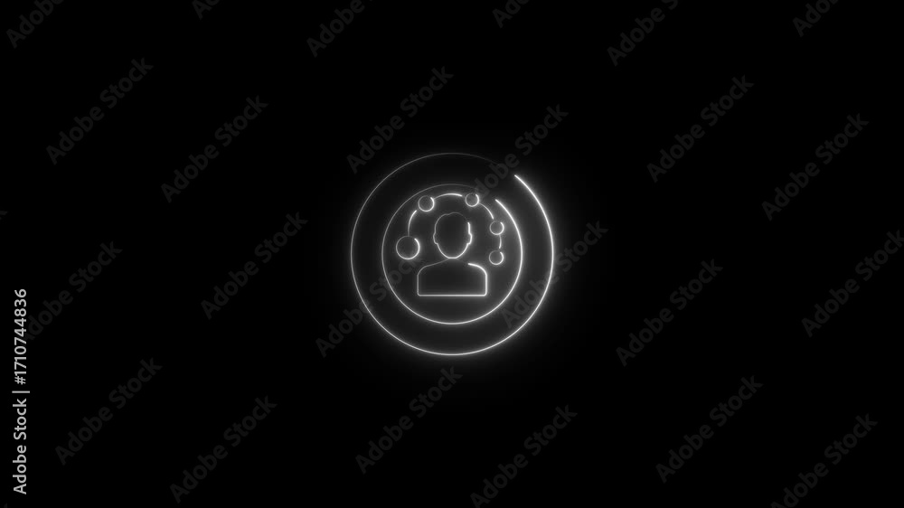 Poster glowing neon circle man icon. global network connection line. social conection network concept