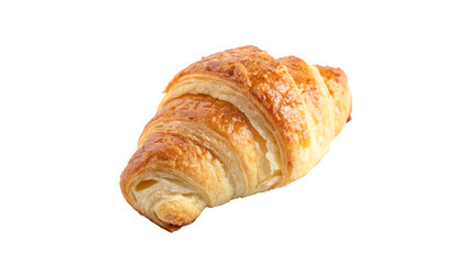 Freshly baked croissant sits on a white background, showcasing its flaky layers and golden color On a transparent background