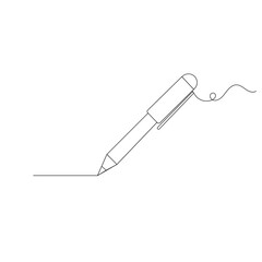 Ball pen single line art, continuous one line drawing of Isolated outline vector icon