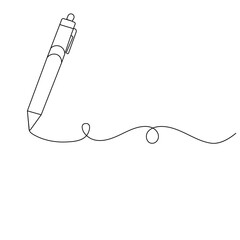 Obraz premium Ball pen single line art, continuous one line drawing of Isolated outline vector icon