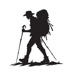 Fototapeta premium Hiker silhouette with backpack and walking&nbsp;stick