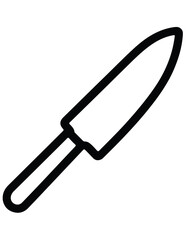 A simple black outline icon of a kitchen knife. A minimalist vector illustration for cooking or culinary themes.