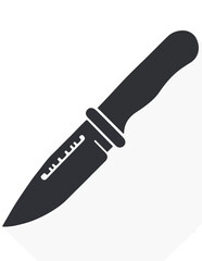 A black silhouette icon of a tactical or hunting knife with a detailed handle and serrated blade section.