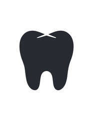 A black silhouette icon of a tooth with a filling. A vector symbol for dental restoration or cavity treatment.
