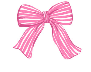 Hand-drawn Striped pink  and White Decorative Bow Watercolor Style
