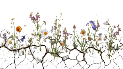 Cracked ceramic texture merged flower isolated on white background 