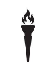Black torch silhouette with flame. Simple and bold symbol of light, strength, hope, leadership, freedom, and victory. Ideal for icons, logos, sports, olympics, and inspirational design themes.