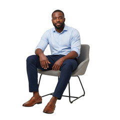 Man sitting in chair posed portrait professional business casual attire studio shot isolated on transparent background
