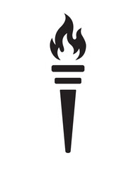 Torch flame icon silhouette in black. Simple burning torch vector symbol representing light, freedom, guidance, knowledge, leadership, and victory. Perfect for logos, emblems, and design elements.