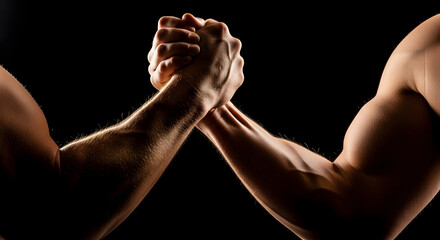 Two men arm wrestling, showing strength and competition