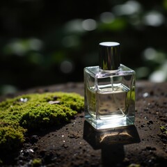 Perfume Bottle with Moss and a Water Droplet
